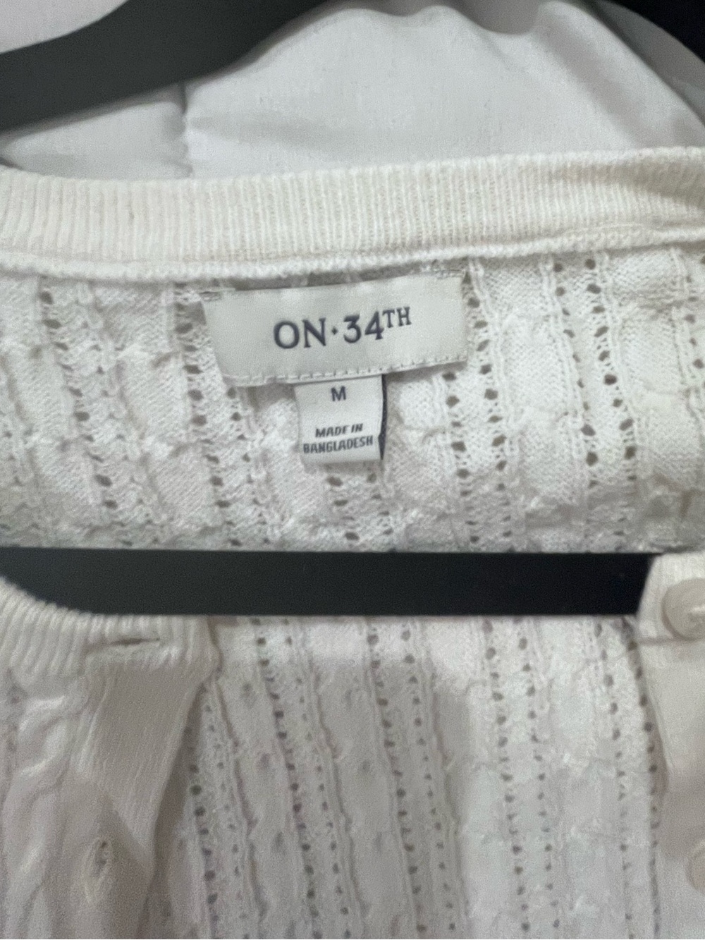 On 34th open Short Sleeve Pointelle Cardigan Sweater - White ivory nwot M - Picture 6 of 7